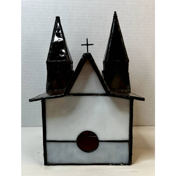 Vintage Tiffany Style Stained Glass Cathedral Church Christmas Tabletop Decor - Picture 9 of 12